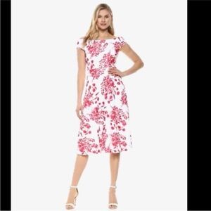 Calvin Klein Pink A-Line Midi Dress Short Sleeve Bateau Neckline